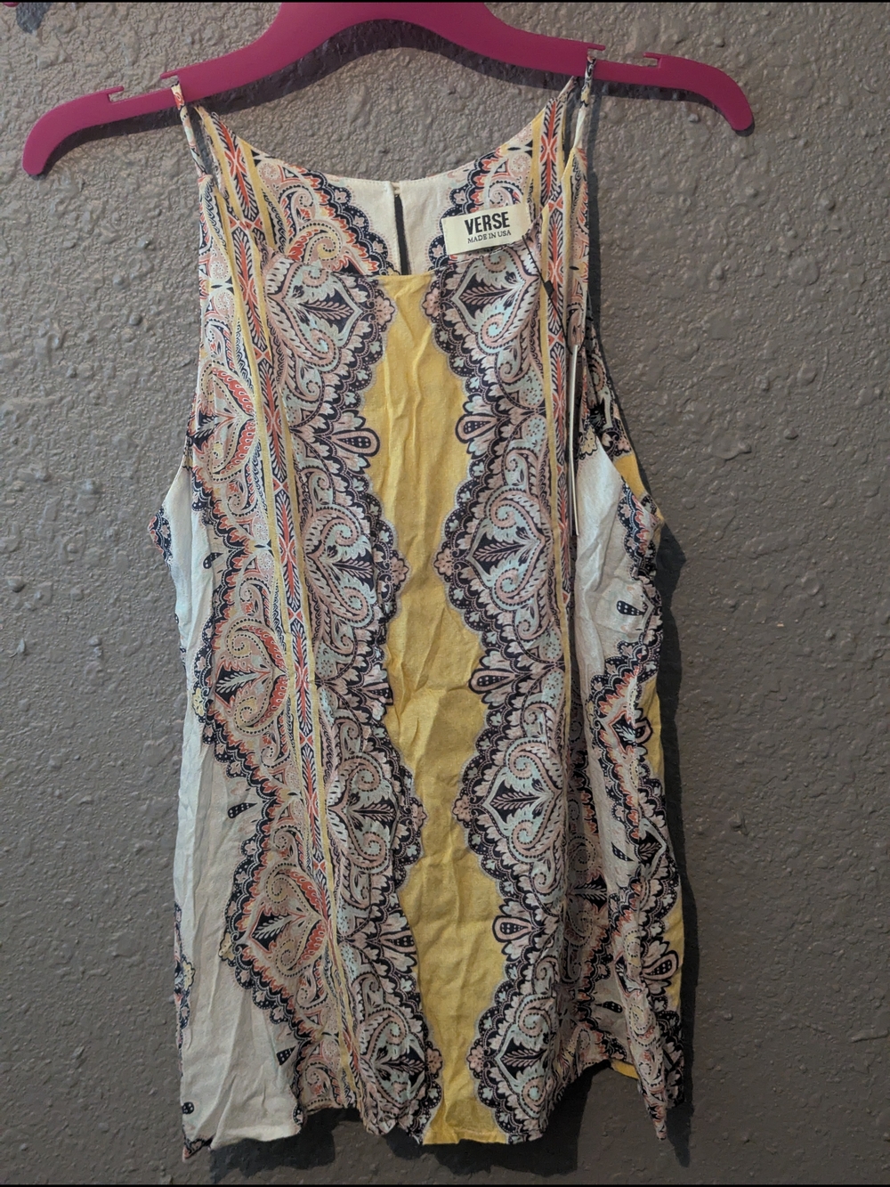 Sz M Yellow Paisley-Print Rayon Camisole